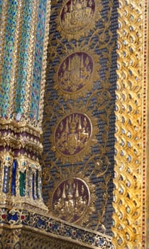 Close Up of beautiful detail in a temple at the Grand Palace in Bangkok, Thailand 