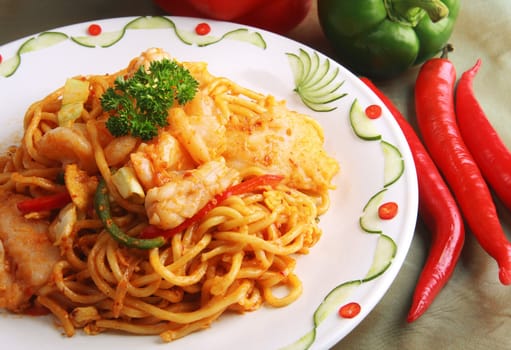 Asian spicy seafood noodles
