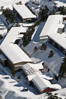 Winter scenery in countryside, roof of house full of snow in Taiwan, Asia.