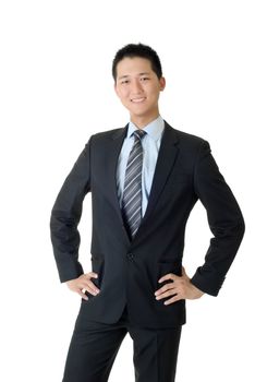 Full length portrait of young business man of Asian on white background.