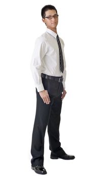 Immature businessman portrait isolated on white background.