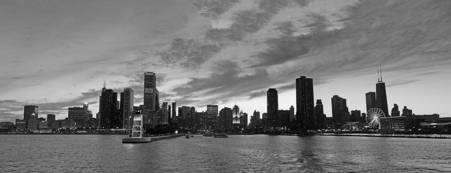 Chicago Skyline from Michigan Lake at Sunset