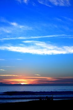 Beautiful sunset over the ocen at Ventura beach with channel islands in background