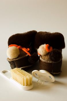 Essential children's accessories on white  background , for each baby