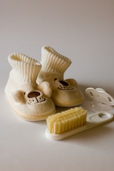 Essential children's accessories on white  background , for each baby