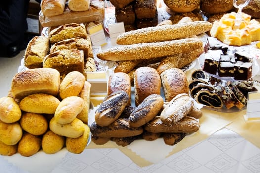 Various types of fresh bread and rolls