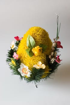 Festive egg with chicken on white background 