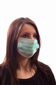 Girl infected with influenza A and mask isolated over white