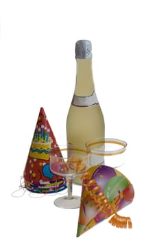 Champagne glass ready to bring in the New Year with ribbons 