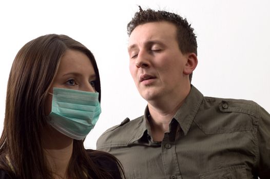 People with masks to protect from viruses and influenza or pollution