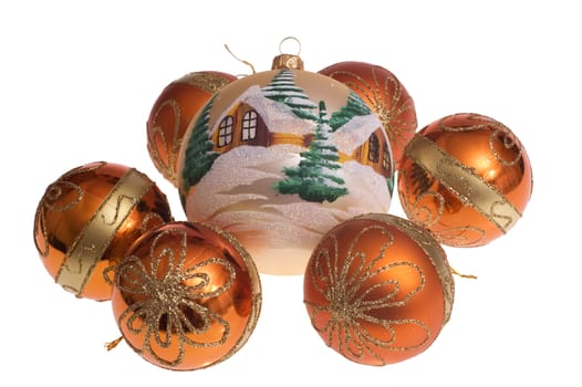 Christmas glass balls decoration on white background