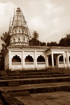 An ancient Indian temple under renovation.