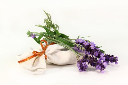 a fragrance bag with fresh lavender flowers