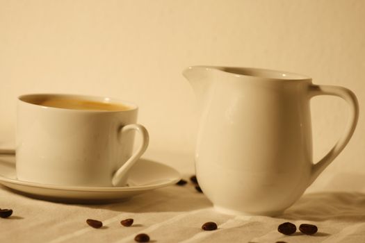 Coffee service; cup with saucer and milk bowl