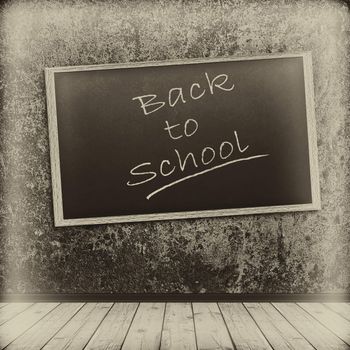 Old photo of abstract interior with school blackboard