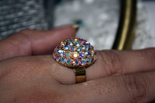 A closeup view of a precious diamond ring.