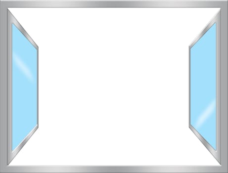 window with two leaves on a white background
