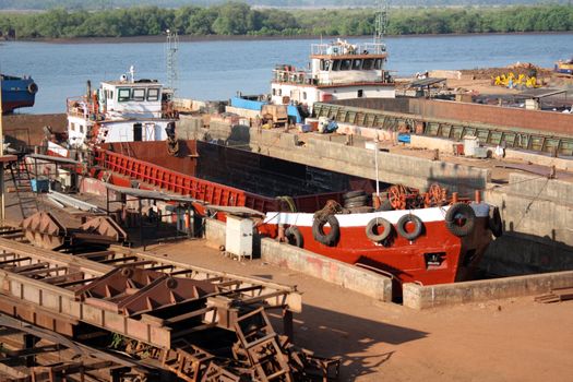 A view of an Indian factory making ships.