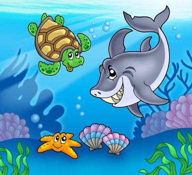 Cartoon animals underwater - color illustration.