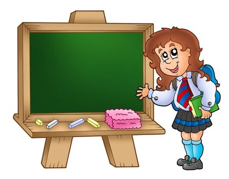 Cartoon girl with chalkboard - color illustration.