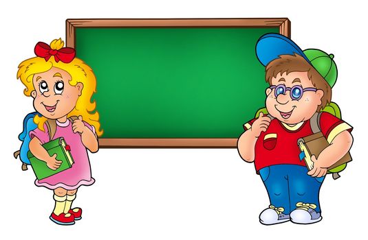 Children with chalkboard 1 - color illustration.