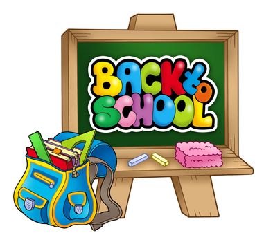 School bag and chalkboard - color illustration.