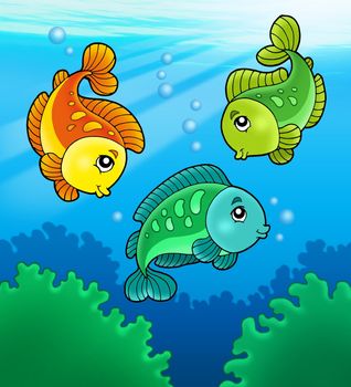 Three cute freshwater fishes - color illustration.