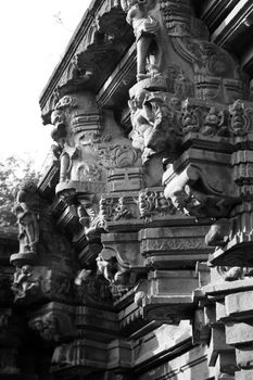 A classic picture of the beautiful architecture of an ancient temple ruins in India.