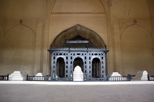 The interiors of the ancient Gold Gumaz tomb in Bijapur, India.