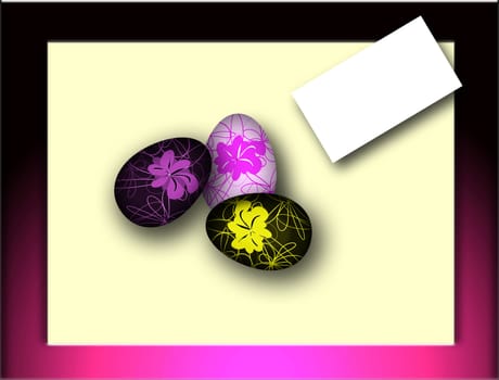 Easter many-colored of egg on the postcard with the wishes 3d