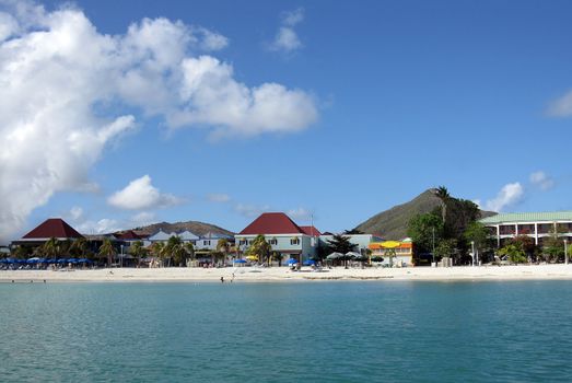      The beautiful beach and the houses in the Caribbean Philisburg                          