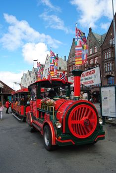 Tourist train at bryggen