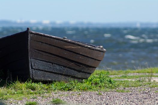 Wooden boat on land