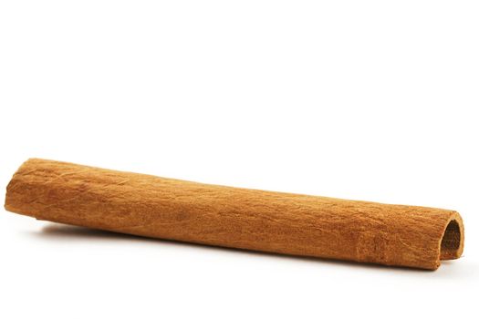 one cinnamon stick on white background