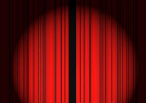 Closed Red Theater Curtain With Lightbeam