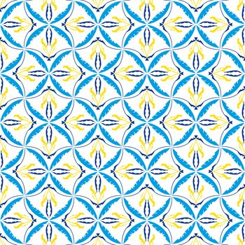 Yellow, blue and white mosaic seamless pattern.