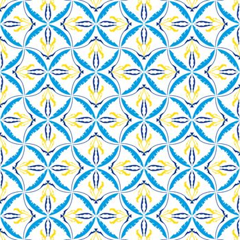 Yellow, blue and white mosaic seamless pattern.