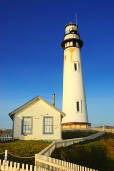 Pigeon Point lighthouse in California on a sunny afternoon.