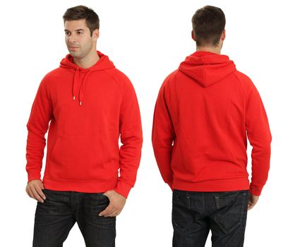 Young male with blank red hoodie, front and back. Ready for your design or logo.