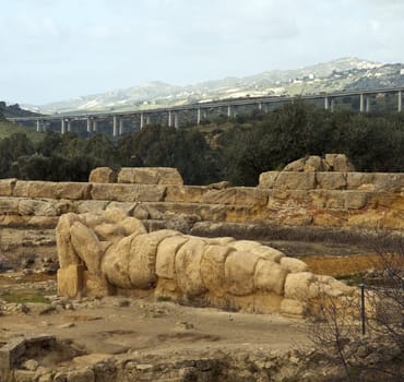 
statue in the archaeological area of the Valley of the Temples in Sicily