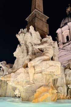 Famous fountain in Piazza Navona. Rome, Italy