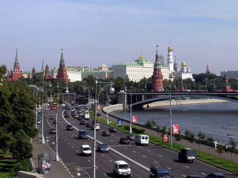 Top view at the Kremlin towers in Moscow, photo was made 2008-08-21