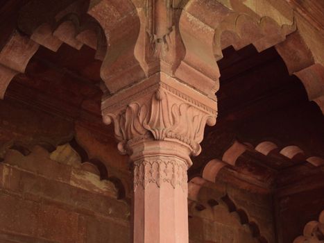 A Pillar inside Red Fort of Mughal Architecture in Delhi, India.