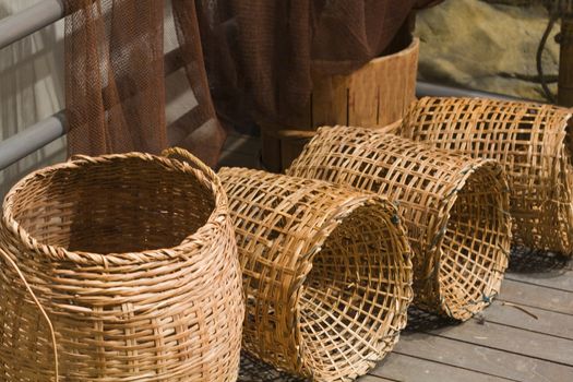 baskets on wood floor