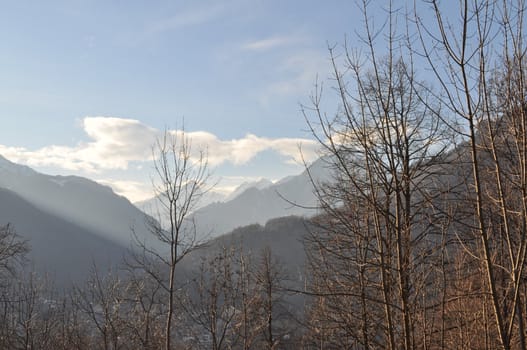 Panoramic view of a mountain winter scene