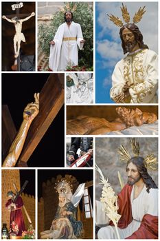 Collage made of photos about Spanish easter processions.