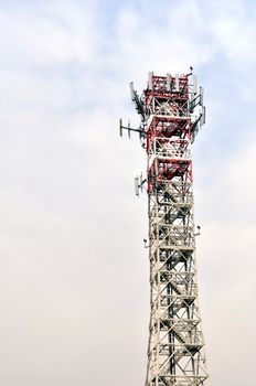 Communication tower radio mast with antenna aerial