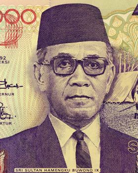 Sri Sultan Hamengku Buwono IX (1912-1988 )on 10000 Rupiah 1992 Banknote from Indonesia. First Governor of the Yogyakarta Special Region, ninth Sultan of Sultanate of Yogyakarta and second vice president of Indonesia during Suharto's reign.