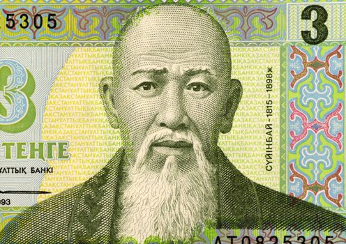 Suinbai Aronuly (1815-1898) on 3 Tenge 1993 Banknote from Kazakhstan. Famous poet.