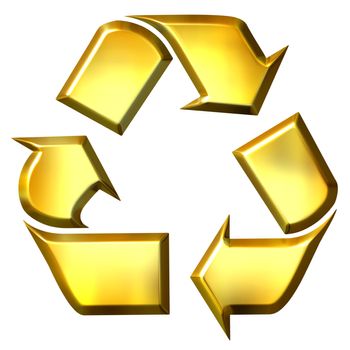 3d golden recycle symbol isolated in white